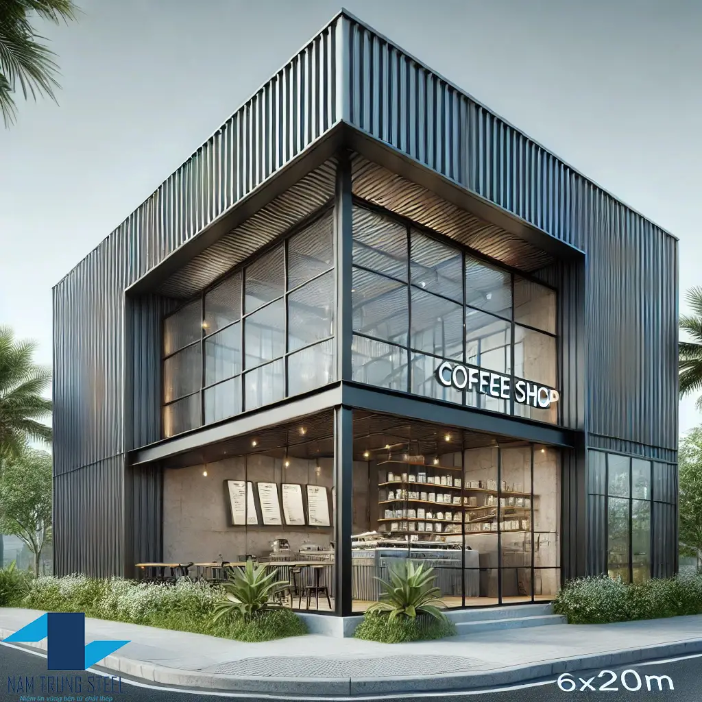 Mẫu Quán Cà Phê Bằng Khung Thép Tiền Chế Đẹp
